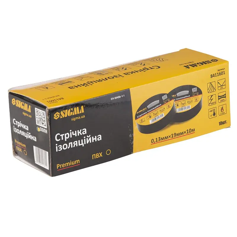 Ізоляційна стрічка Sigma ПВХ чорна 0.13мм*19мм*10м Premium (8411601) - фото 2