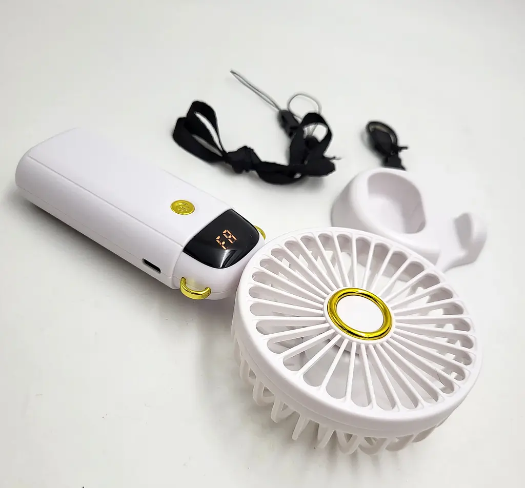 Вентилятор акумуляторний міні зі складною ручкою LED дисплей USB діаметр 9см ручний та настільний Handy Mini Fan Z9 білий - фото 5