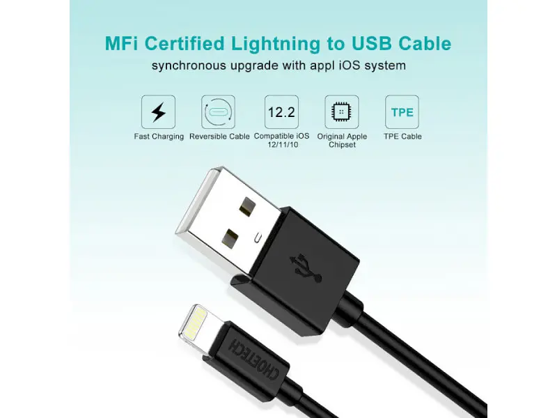 Кабель Lightning Choetech USB 2.0 AM to Lightning 1.2m Black (IP0026-BK) - фото 5