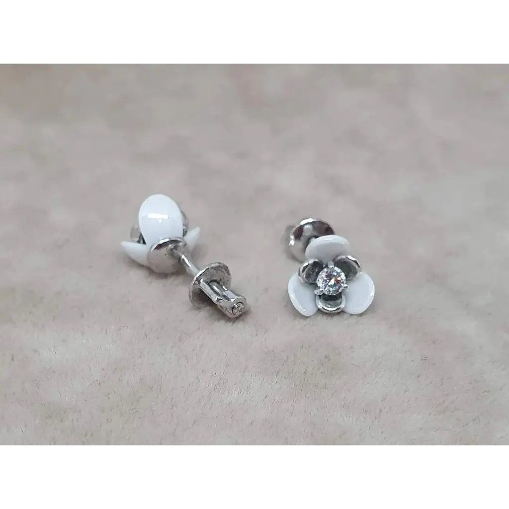 Серебряные серьги Aurora Цветочки с керамикой и фианитами. С2032Б - фото 3