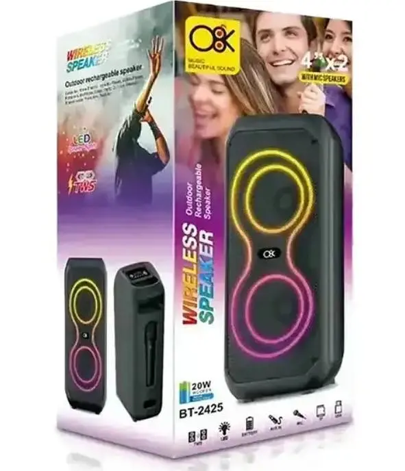 Колонка Bluetooth портативна акумуляторна 4"х2 потужність 40Вт з мікрофоном світломузика Unique BT-2425 - фото 4
