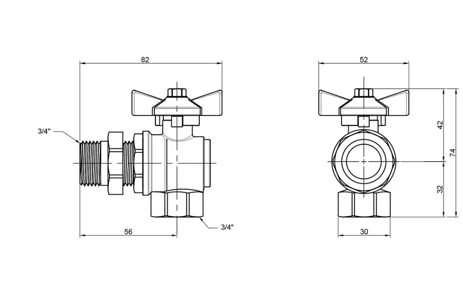 Кран кульовий Thermo Alliance "Американка" Standart 3/4" ВЗ кутовий, PN40, метелик SD222W20 - фото 8