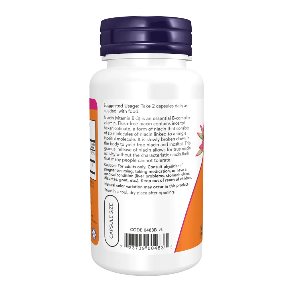 Вітамін B3 Now Foods Niacin Flush Free 250 мг 90 веганських капсул - фото 3