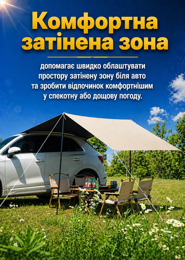 Тент-маркіза для автомобіля бежева 500 x 500 см кемпінговий навіс для пікніка та відпочинку (49675865) - фото 7