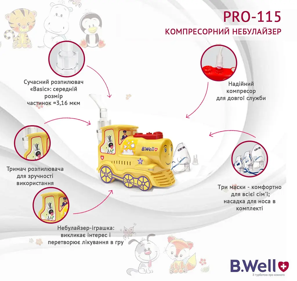 Компрессорный небулайзер B.Well PRO-115 Train, желтый (PRO-115) - фото 2