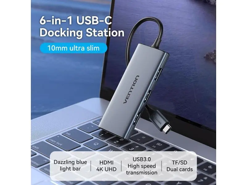 USB-хаб + картридер Vention 6-in-1 0.15м Silver (TOOHB) - фото 11