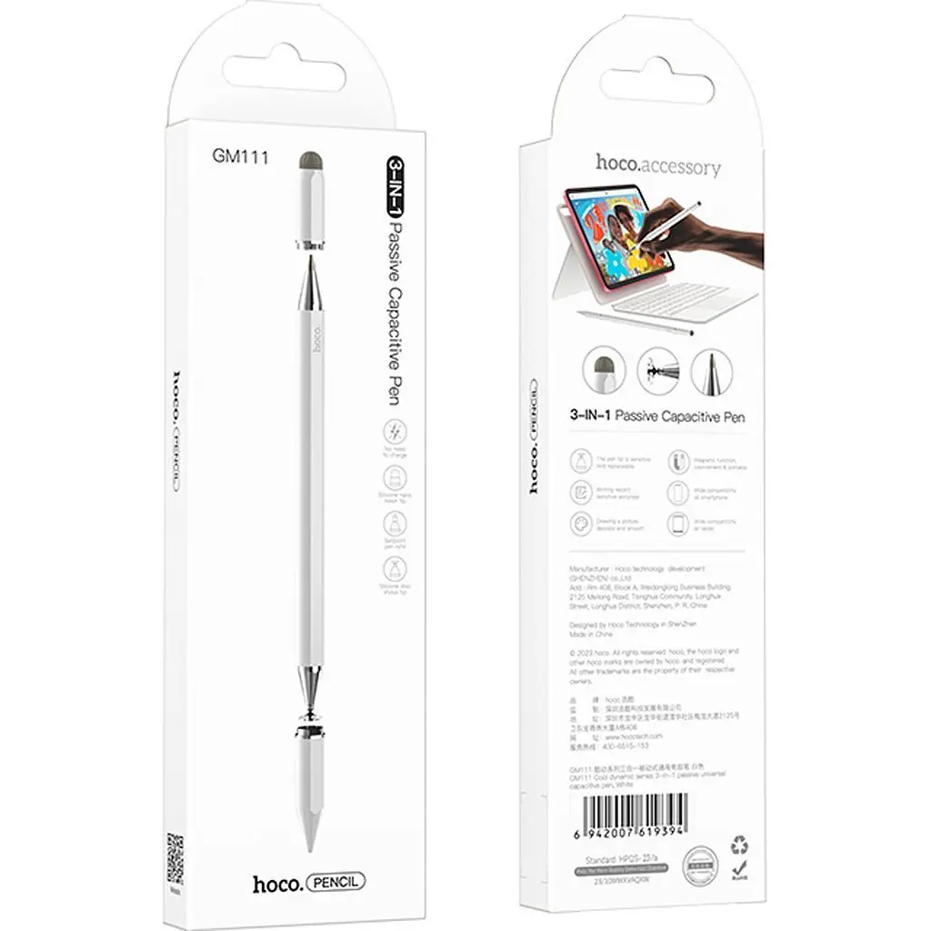 Стилус Hoco GM111 Cool Dynamic series 3in1 Passive Universal Capacitive Pen White [105625] - фото 4
