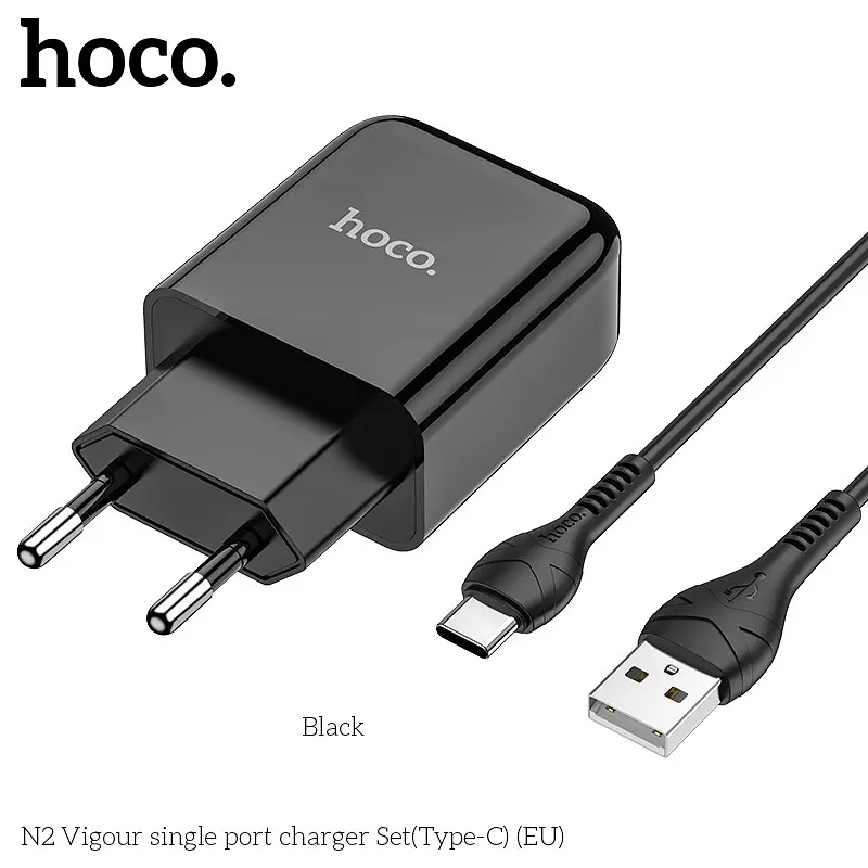 Адаптер мережевий HOCO Type-C cable Vigour N2 комплект із кабелем чорний - фото 2