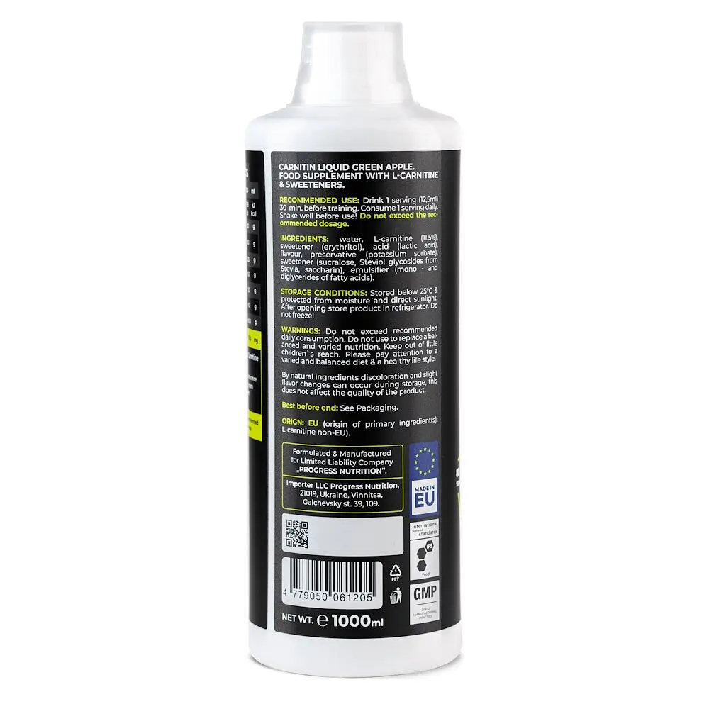 Рідкий карнітин Progress Nutrition L-Carnitine, 1 л - Зелене яблуко - фото 2