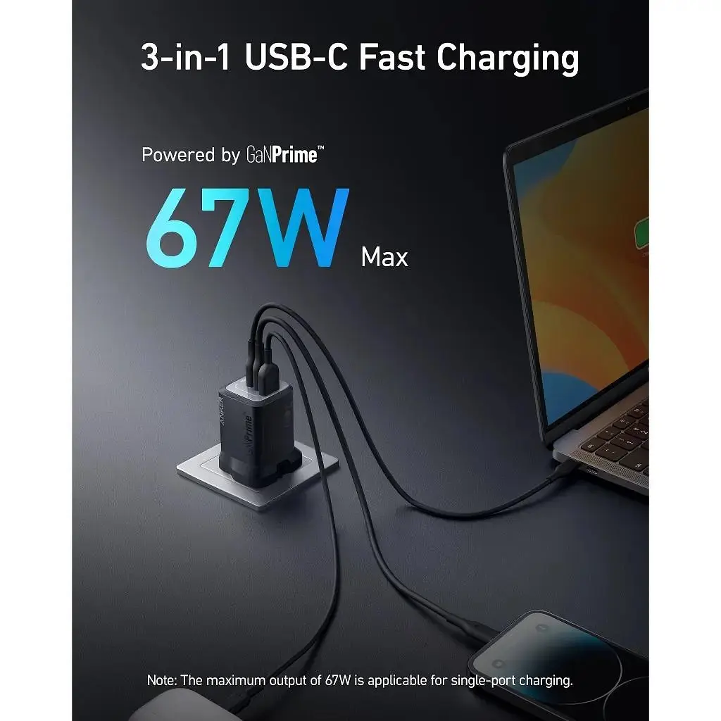 Зарядное устройство для Anker 735 CHARGER GaNPrime 67 W 3 выхода 2C+A (A2669) - фото 2