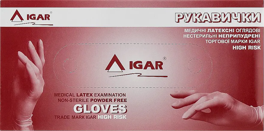 Рукавички латексні Igar High Risk оглядові підвищеної міцності сині L 25 пар