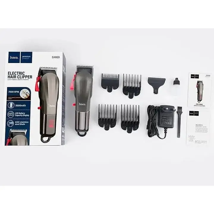 Аккумуляторная машинка для стрижки волос 2600 мАh со сменными насадками 4 шт 10Вт HOCO Admire DAR09 Grey - фото 2