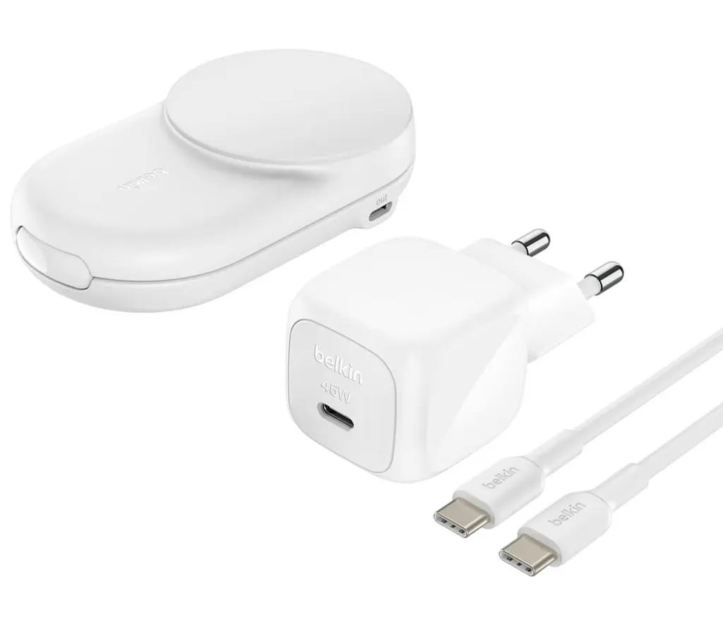 Зарядний пристрій бездротовий Belkin UltraCharge 2-in-1 Foldable Magnetic Charging 25Вт, білий - фото 2