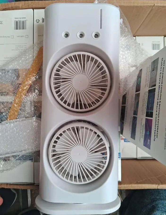 Вентилятор настільний OPT-TOP Double-ended Spray Fan подвійний з охолодженням LED підсвічування Пульт ДУ Білий (2104618502) - фото 7