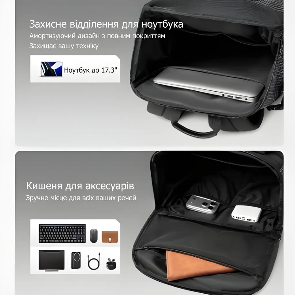 Рюкзак для ноутбука 17,3” Mark Ryden MR9559 з захистом від вологи (Чорно-сірий) - фото 5