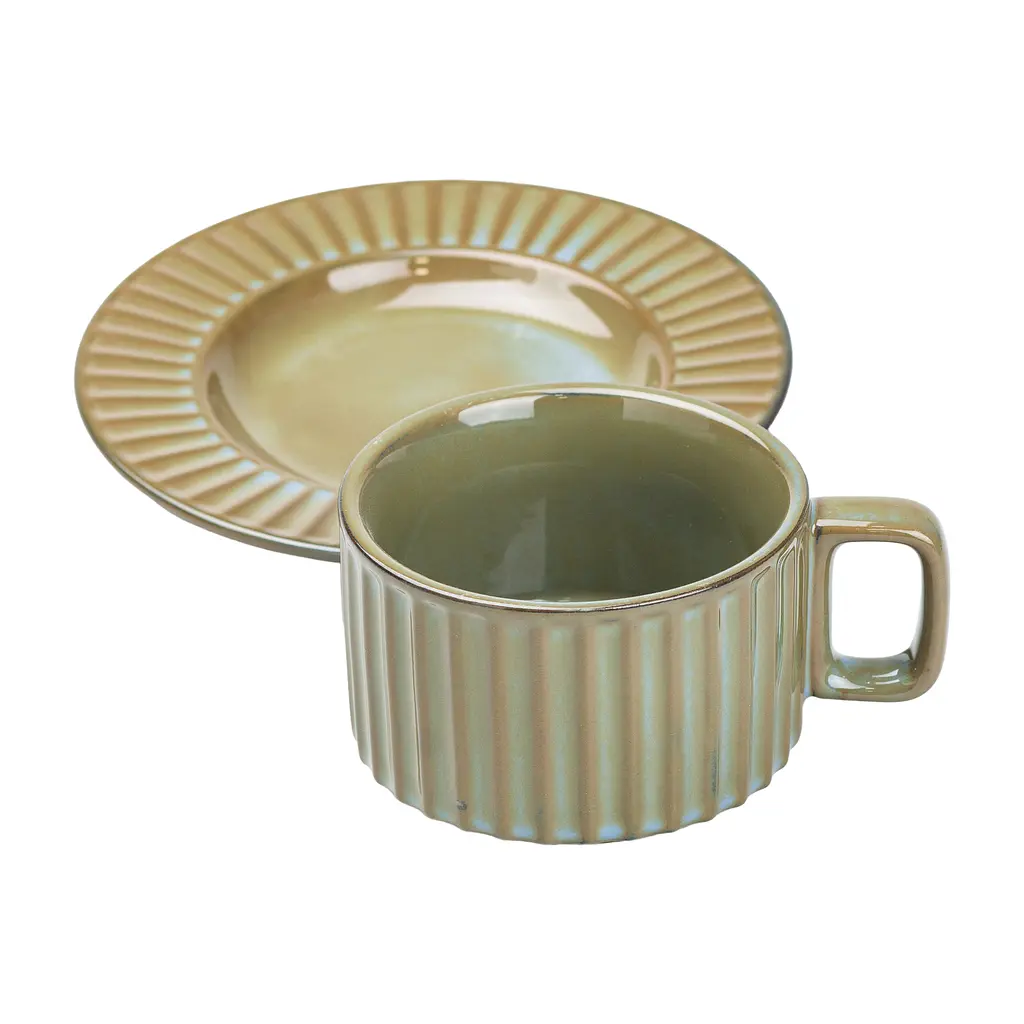 Чашка з блюдцем Happy Life керамічна у французькому стилі 250 мл смарагдова HP7210GR - фото 3