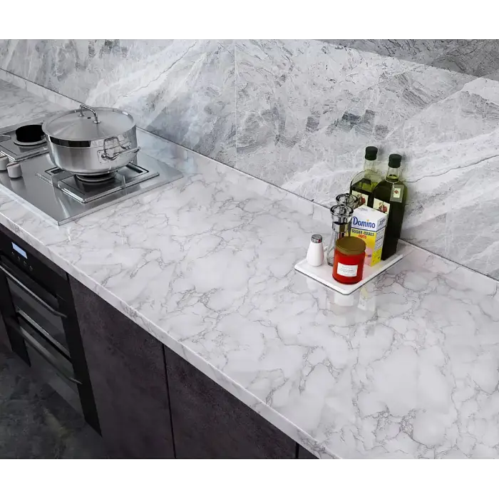 Самоклеюча водонепроникна плівка для кухні білий мармур 5м Kitchen sticker Dt - фото 2