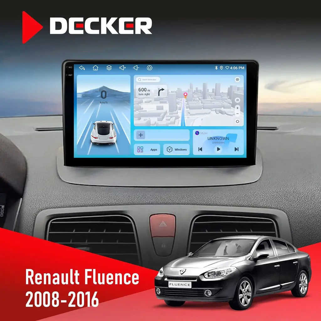 Штатна магнітола Renault Fluence 2009-2017 Decker D9-010 6x128, DSP, 4G, 2K Decker (НФ-00004785)