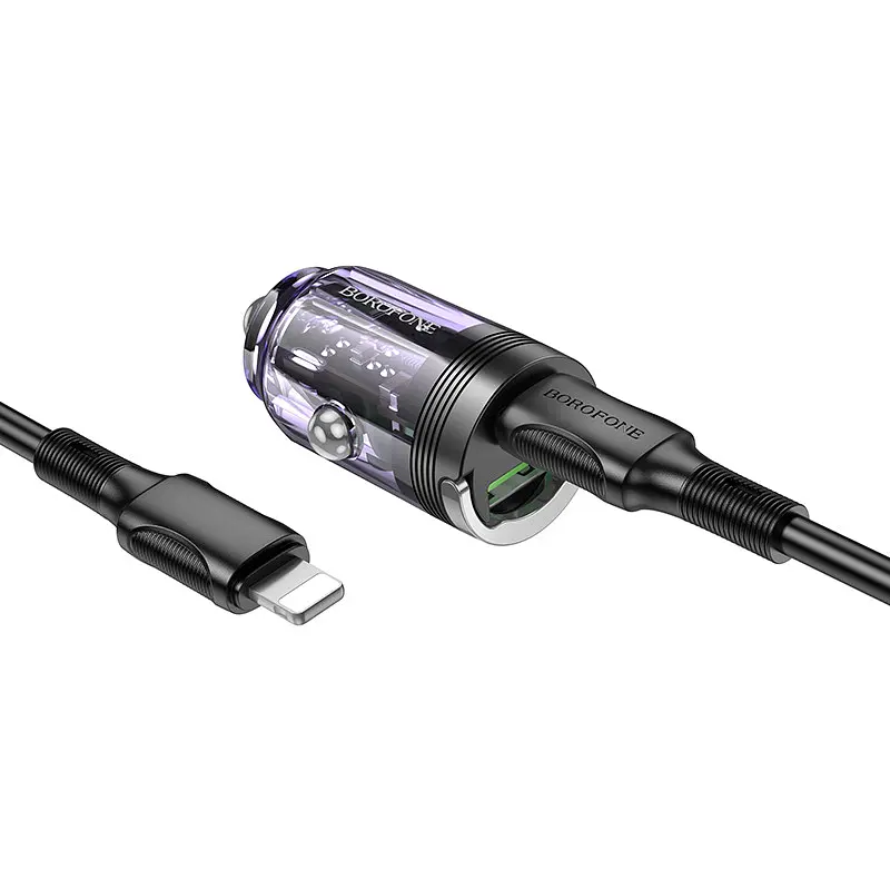 АЗП Borofone BZ29A Talented PD36W+QC3.0 (1USB-A/1C) + кабель Type-C to Lightning Transparent purple - фото 2