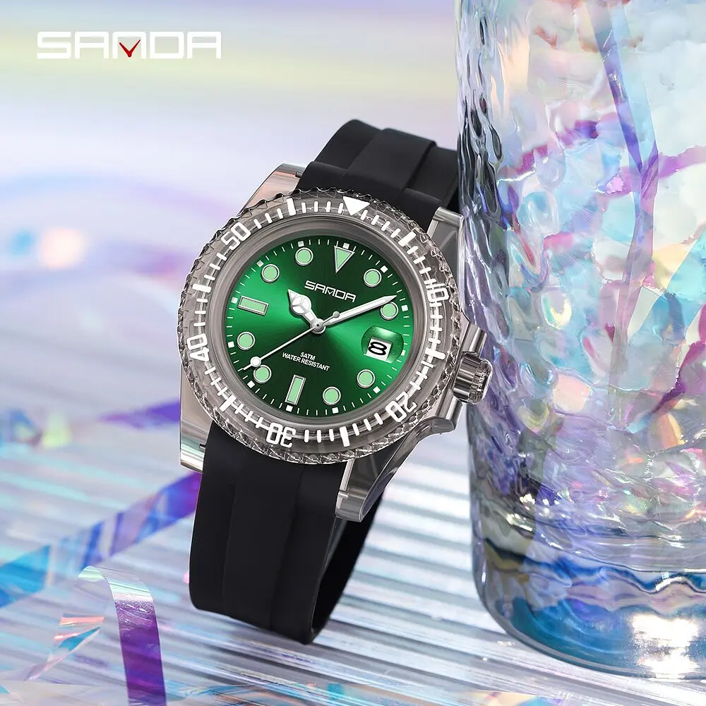 Наручний годинник жіночий 9007 Black-Green Sanda acs0030964 - фото 3