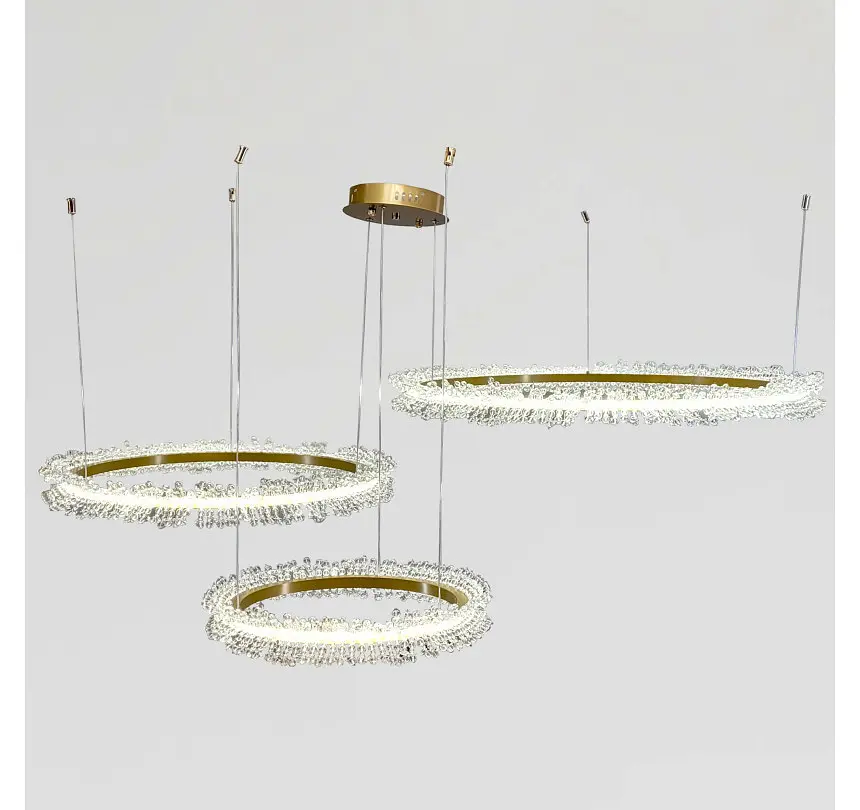 Велика трикільцева LED люстра Artlight 2055/3GD в оздобленні золотий сатин із прозорим декором 85W - фото 3