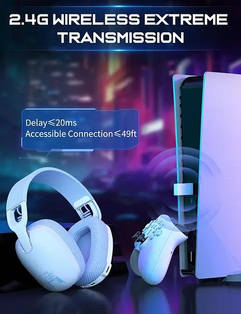 Беспроводные игровые наушники Onikuma B2 Bluetooth гарнитура для геймеров с микрофоном White Blue (19115) - фото 7