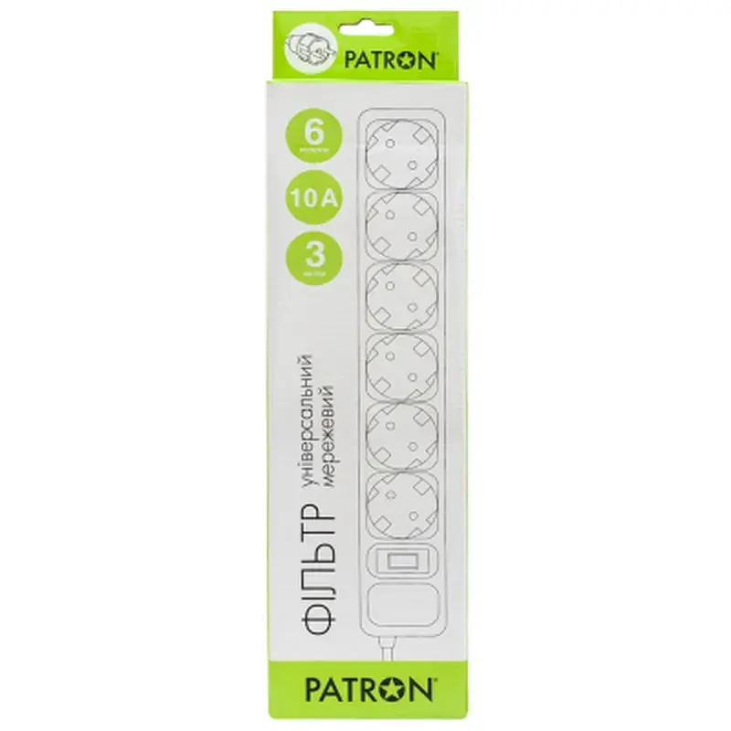 Мережевий фільтр живлення Patron 3m (SP-1063W), 6 розеток White (EXT-PN-SP-1063W) - фото 2