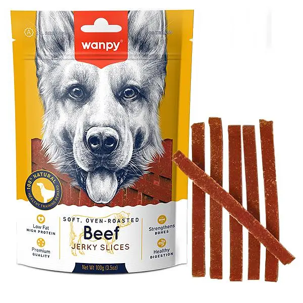Wanpy Soft Beef Jerky Slices ВАНПІ В’ЯЛЕНА ЯЛОВИЧИНА З КАЧКОЮ СЛАЙСИ лакомство для собак, 100 г