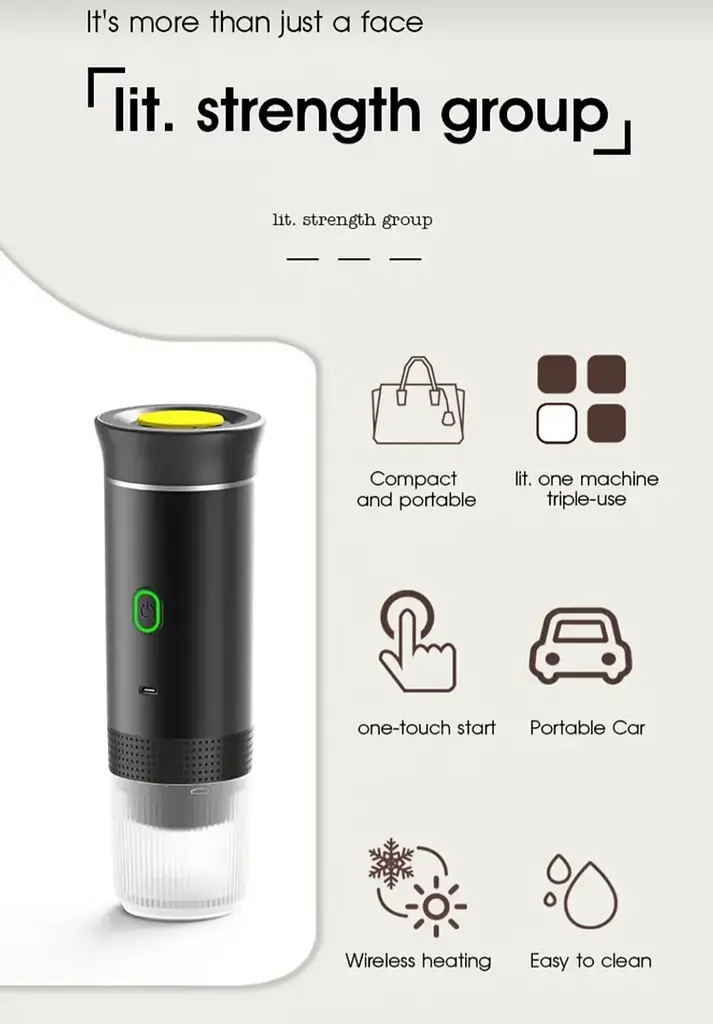 Портативна USB-кавоварка 3-в-1 для еспресо, капсул і меленої кави — компактна, бездротова, з підігрівом - фото 6