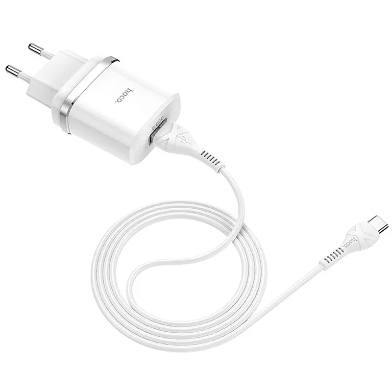 Мережевий зарядний пристрій 1USB Hoco C12Q 3A White + USB Cable Type-C - фото 2