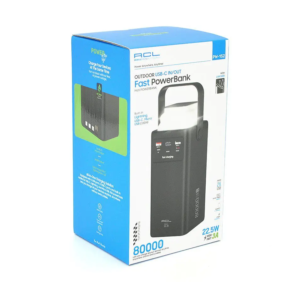 Повербанк Powerbank ACL PW152 80000mAh, 22.5W, 2xUSB, 4 кабелі(USB/Micro/Type-C/Lighting), Ліхтар - фото 4