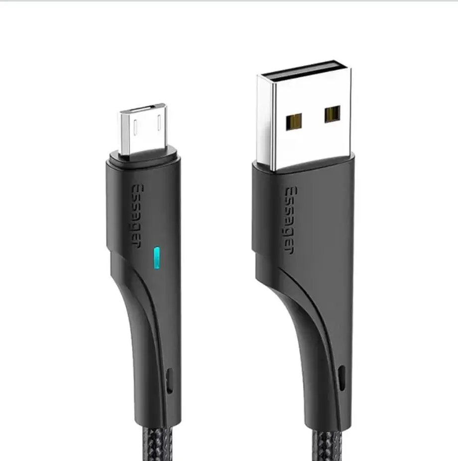 Зарядний кабель Rousseau чорний ESSAGER Fact charge micro USB 1метр 2.4A