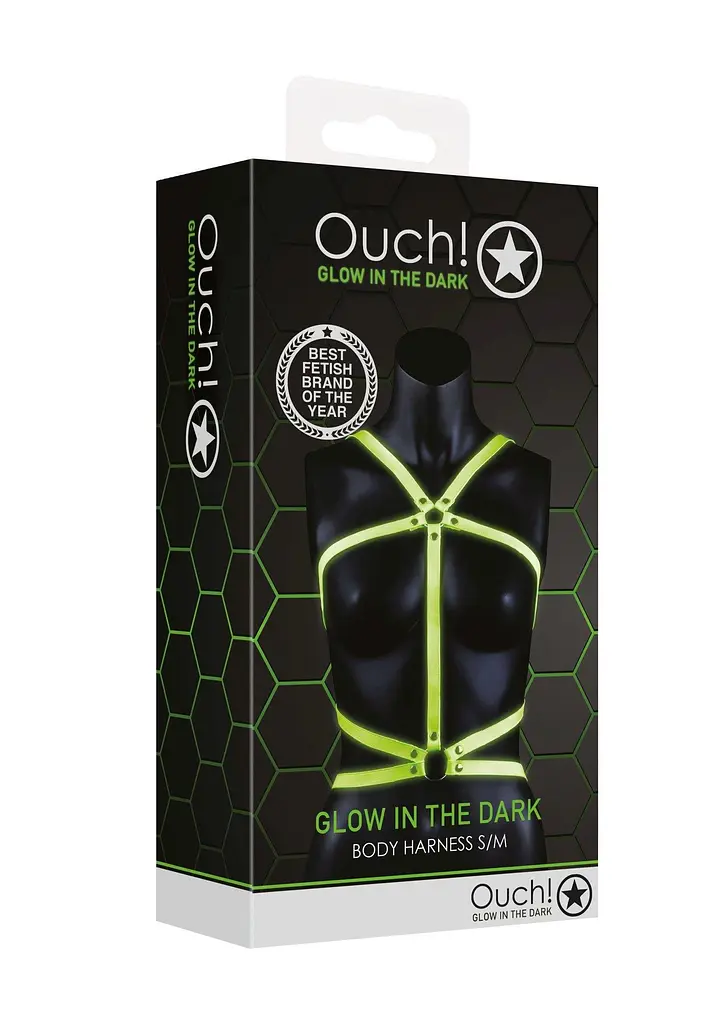 Упряж для тіла Ouch! Glow in the Dark, S/M (зелений) - фото 3