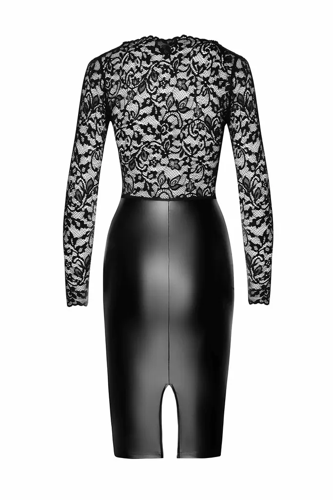 Сукня Noir Handmade F295 Euphoria, S, black, мереживо, глибоке декольте, спідниця міді під латекс - фото 5