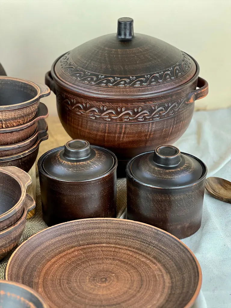 Столовий сервіз керамічного (глиняного) посуду для Борщу на 6 чоловік Гладкий - фото 2