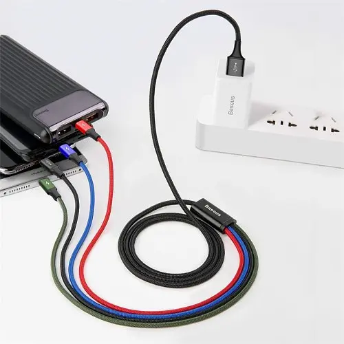 USB кабель Baseus Fast 4-in-1 Cable For lightning+Type-C(2)+Micro 3.5A 1.2M чорний CA1T4-B01 - фото 7