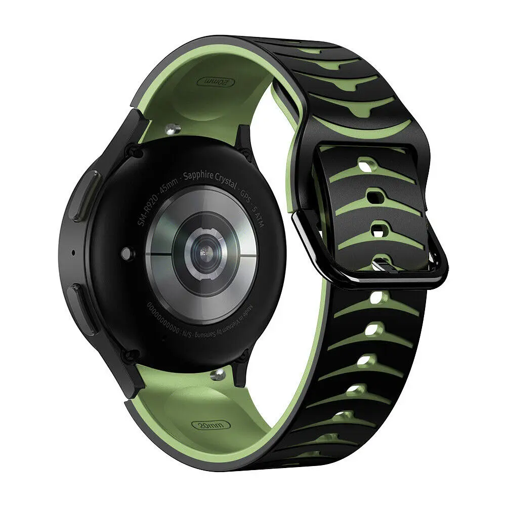 Ремешок для Samsung Galaxy Watch 4 Classic 42mm - черно-зелёный ширина крепления 20мм силикон Watchbands Scales (W19-8WB66906967) - фото 2