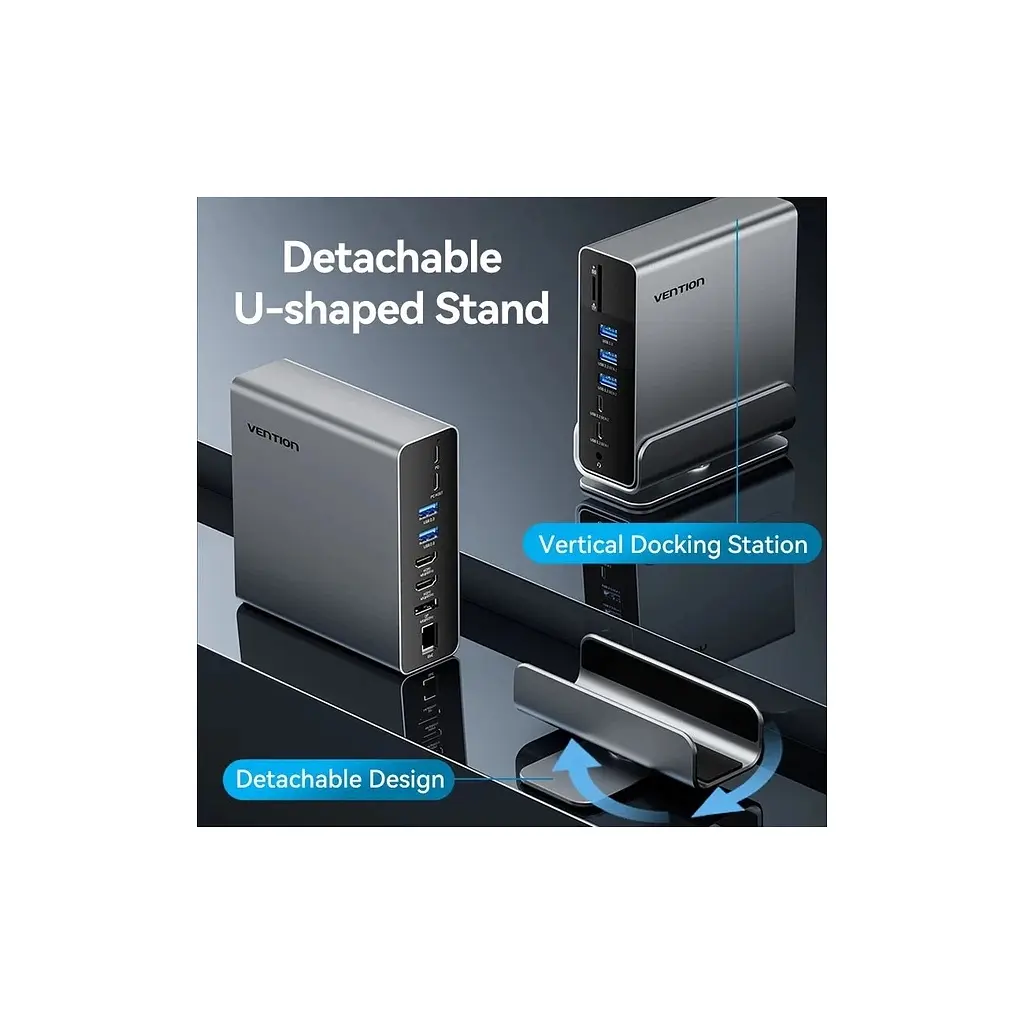 Концентратор Vention USB-C 15-in-1 2xHDMI + DisplayPort + RJ45 + SD/TF + 3.5mm gray (TPUH0) - фото 8