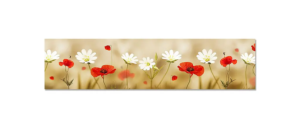 Вініловий кухонний фартух Маки і Ромашки наклейка для кухні ПВХ польові Квіти Бежевий Happy Pocket Z181420 - фото 5
