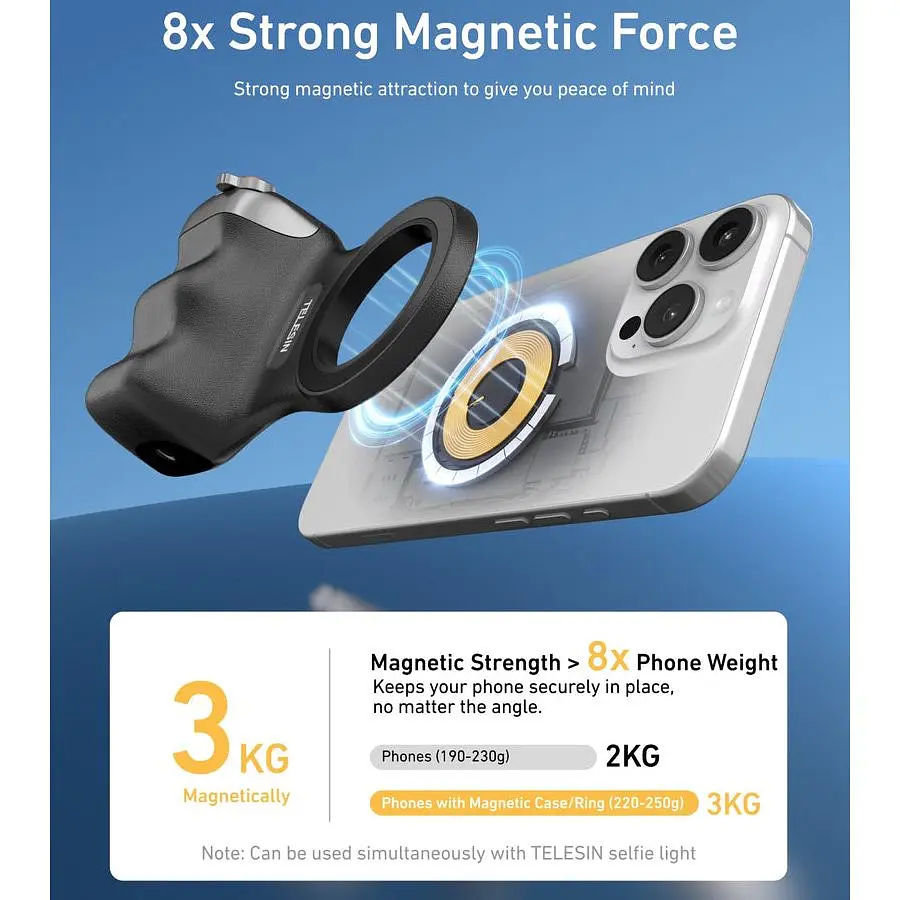 Тримач для смартфона Telesin Fun Shot Magnetic Grip2 Black (P5-MP-001BK) [168632] - фото 11