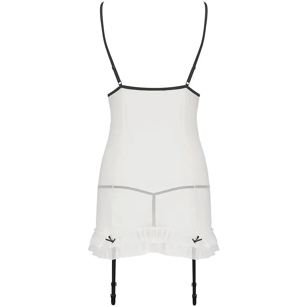 Сорочка прозора з пажами Passion ORIHIME CHEMISE White L/XL, трусики, стрепи - фото 4