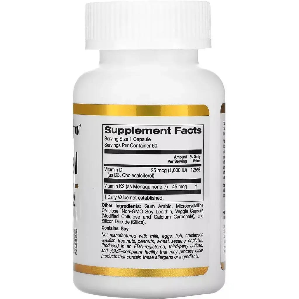 Липосомальный Витамин D3+K2 California Gold Nutrition 45 мкг 60 капсул - фото 2