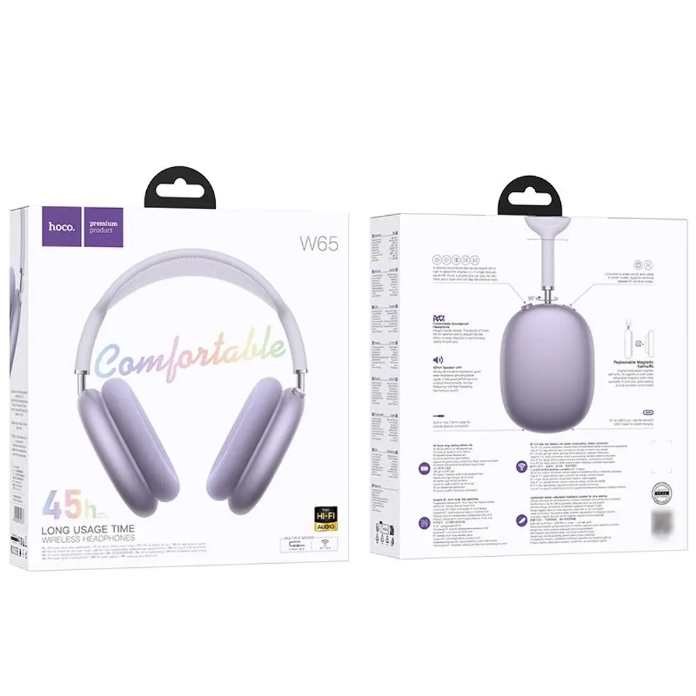 Беспроводные накладные наушники Hoco W65, BT5.4, AUX, 400mAh, 45h, purple - фото 4