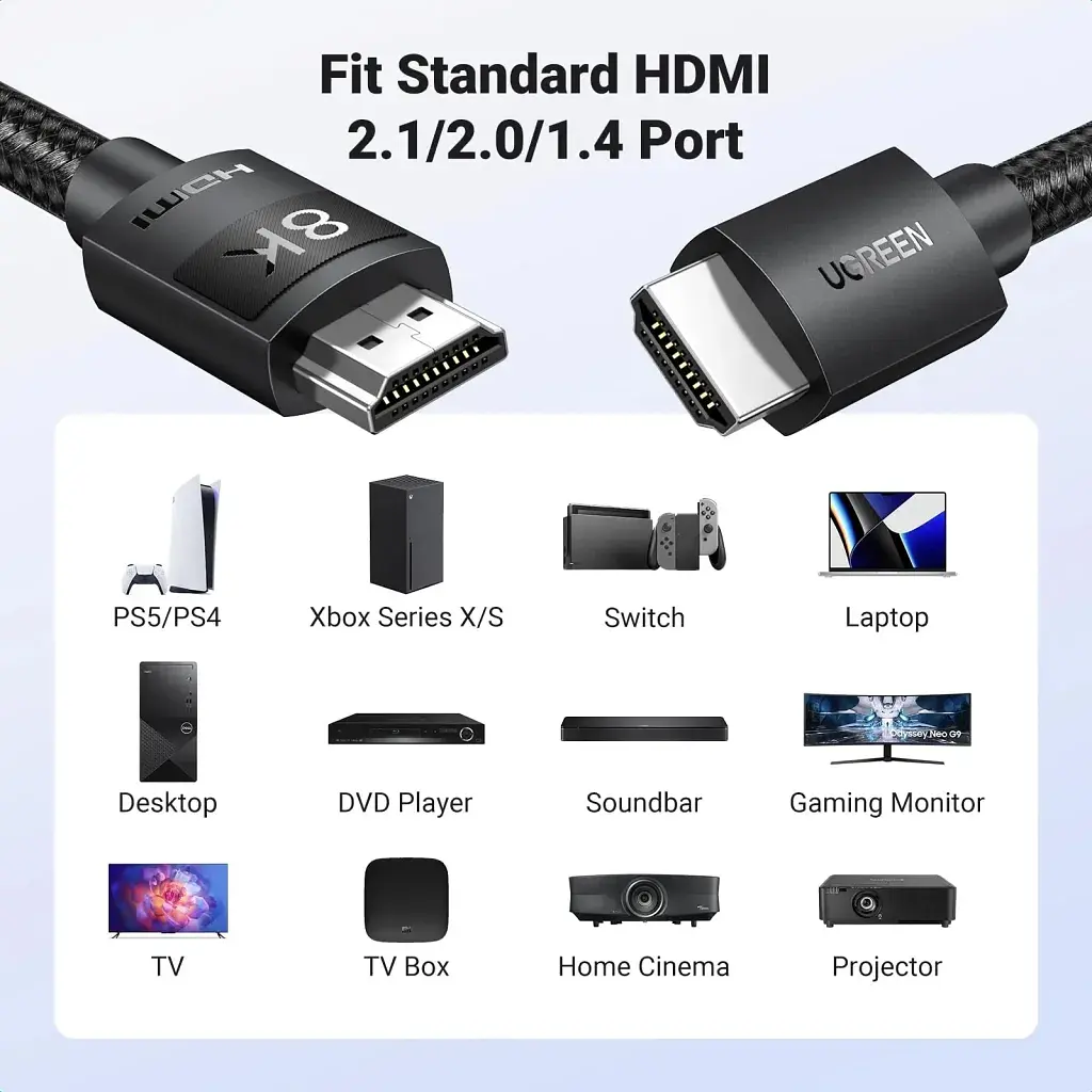Кабель мультимедійний HDMI M to HDMI M 10.0m 8K60Hz 48Gbps braided Ugreen (95966) - фото 7