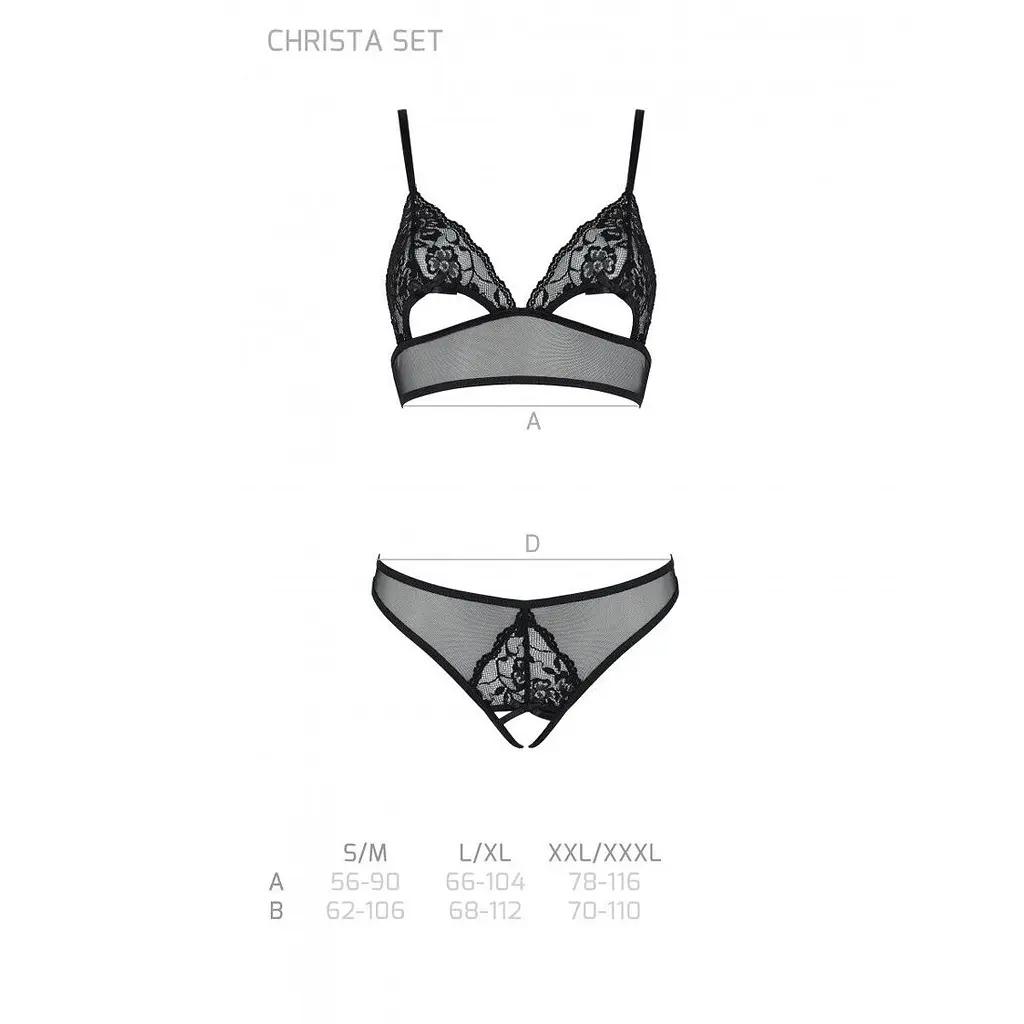 Комплект із бралету з ажурним ліфом та відкритими трусиками Passion CHRISTA SET Open Bra S/M black - фото 5