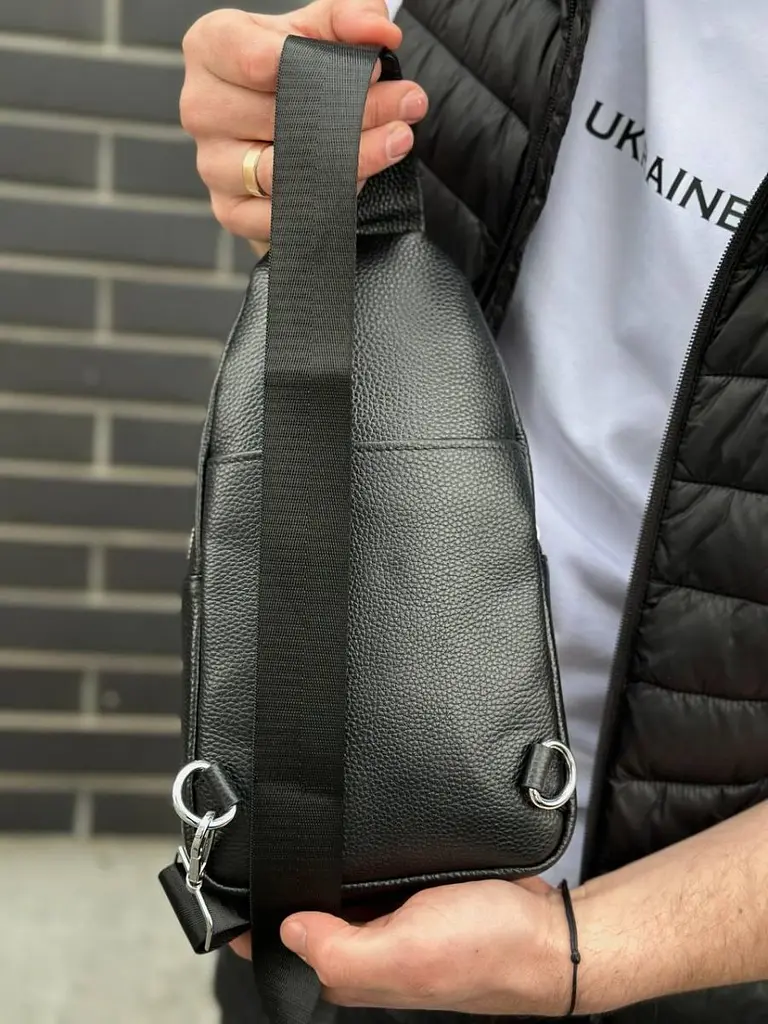 Чоловіча сумка-бананка через плече 18х32х7 з натуральної шкіри TIDING BAG 3280 чорна 18 см - фото 5