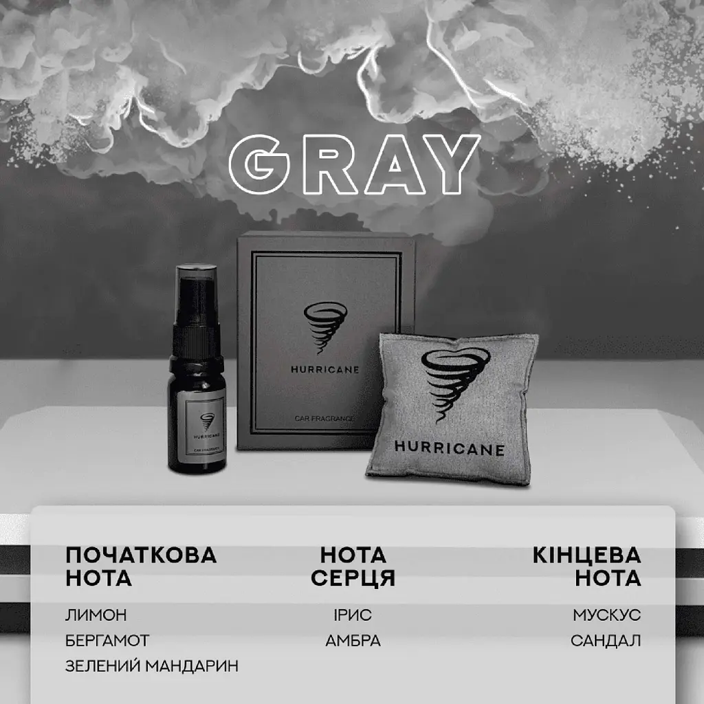 Ароматизатор автомобільний Hurricane Grey Standart Long NEW (В комплекті Спрей) - фото 2