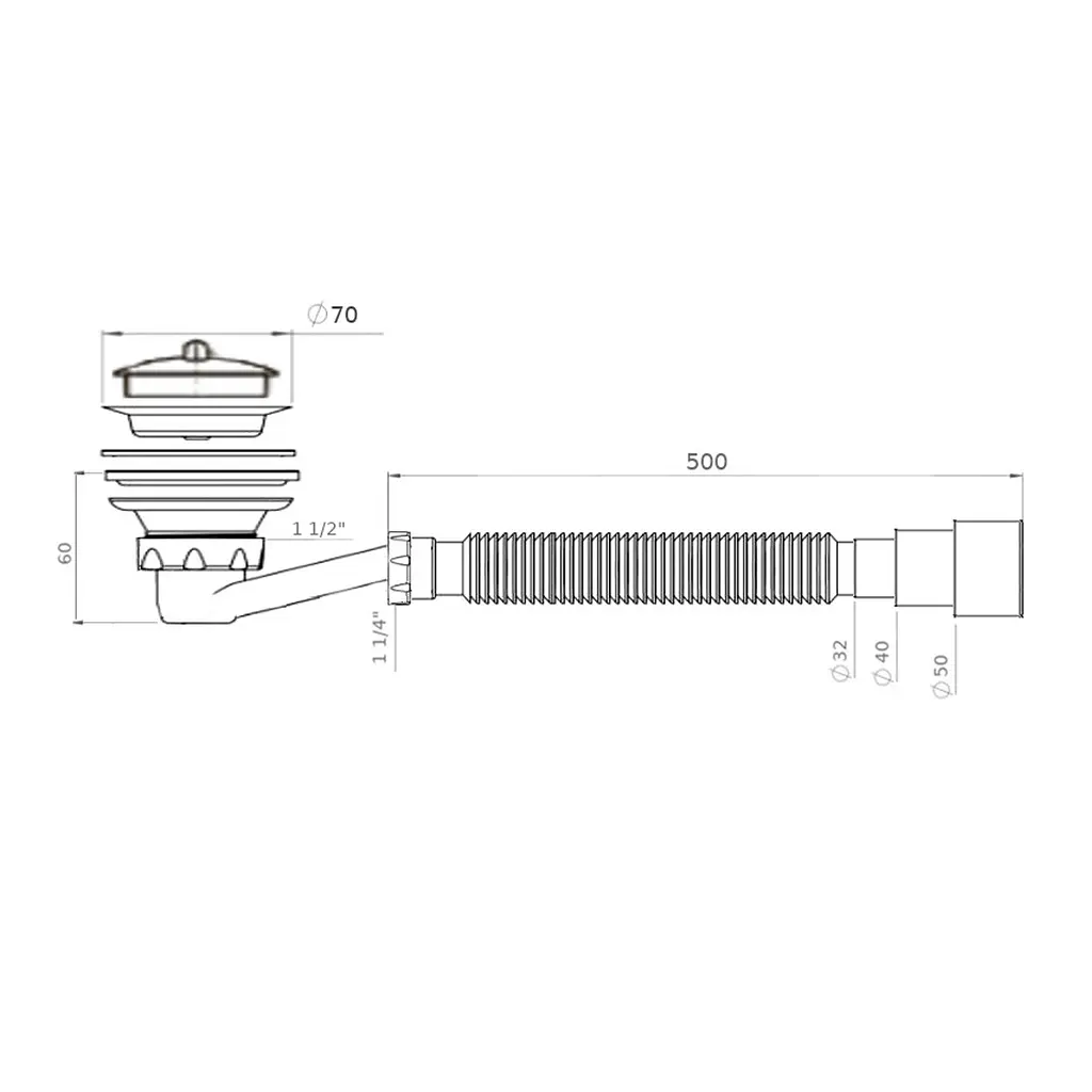 Сифон для душового піддону Waterstal SE 3860 низький з гофрою 1 1/2″ 32×32/40/50 000017414 - фото 2