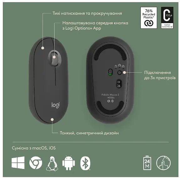 IT набір Pebble 2 Combo for Mac Tonal Graphite Logitech teh0027084 - фото 4