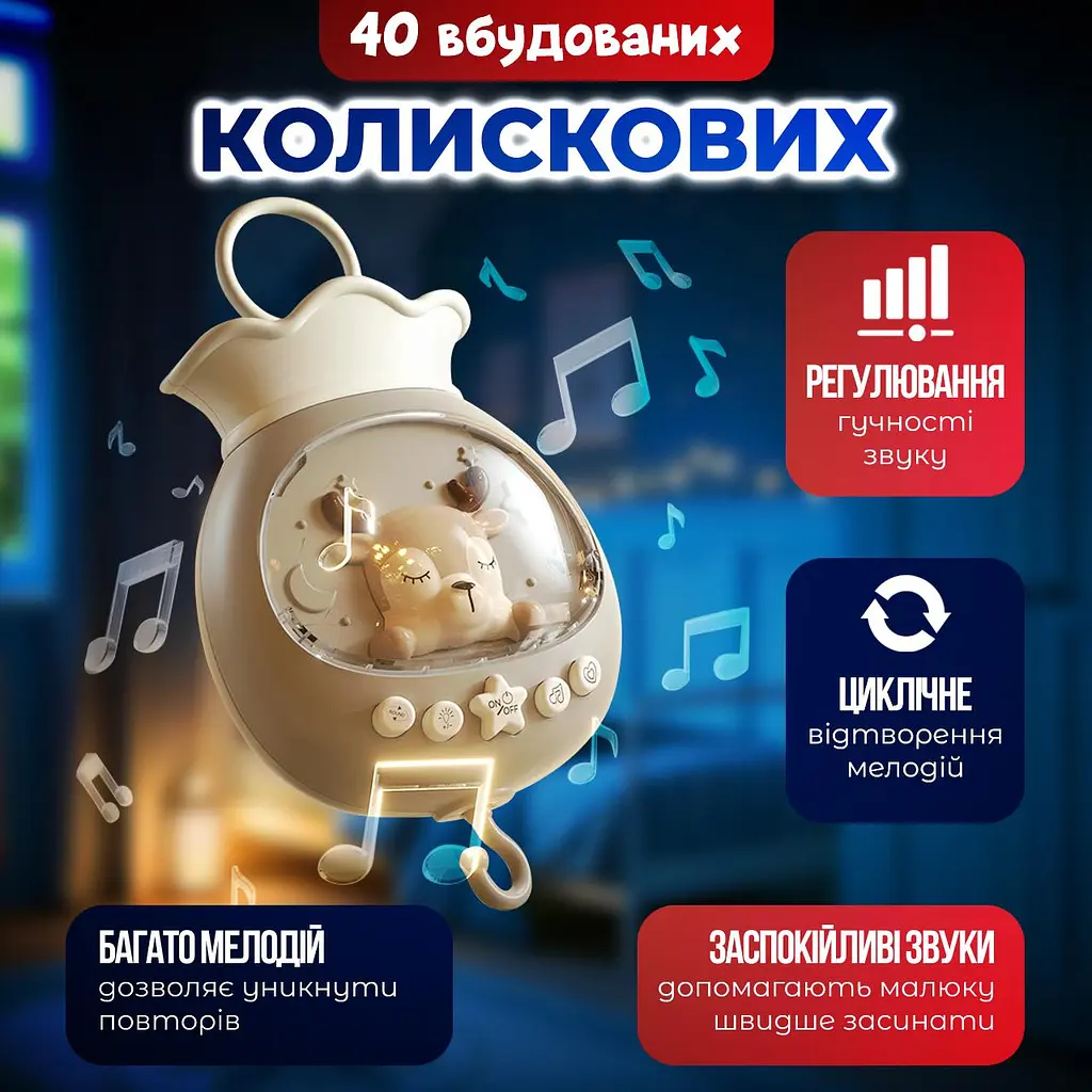 Мобіль на ліжечко з пультом, дитяча карусель для новонароджених немовлят мобілі 2 в 1 з таймером, колискові та звуки (сolombokid 5033A) - фото 8